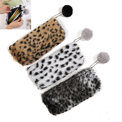Kreativer Leopard-Druck-Plüsch-Bleistift-Kasten-netter Schultasche-Briefpapier Pencilcase-Mädchen-Schulbedarf-Student Storage Bag