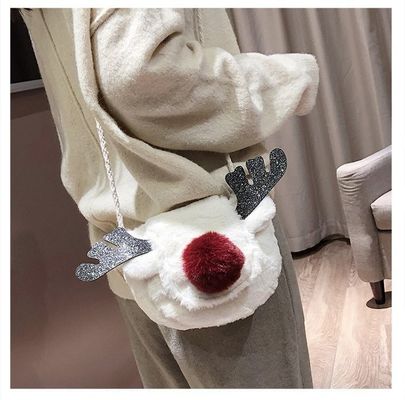 kleine Geschenktasche der neuen Luxusrengeweihhandtasche des winter-2022 flaumigen netten Plüsch-Weihnachtsumhängetasche für Kinder