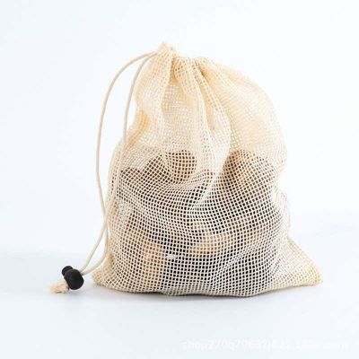 Biobaumwolle-Zugschnur-Tasche wandern Gemüselebensmittelgeschäft Mesh String Backpack
