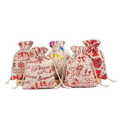 Weihnachtsleinwand-Jutefaser-Zugschnur-Taschen-Rucksack-Süßigkeits-Beutel Soem