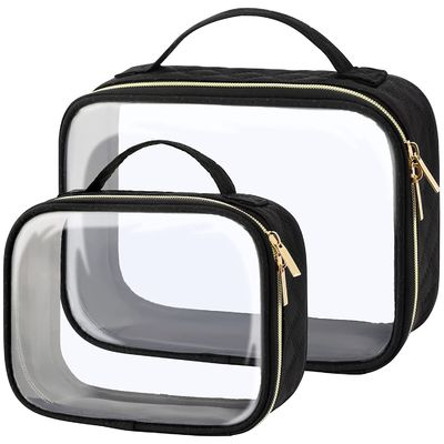 Kundenspezifischer kleiner Toilettenartikel-kosmetische schwarze Tasche Neopren-transparenter Standup Reise-Speicher-Kosmetiktasche-PVC-freien Raumes