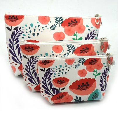 3 PCS PU-Leder der großen Kapazität der Kosmetiktasche der Kosmetiktasche wasserdichtes, Badezimmer, Lagerung (3 Größen) (orange Sonnenblume)