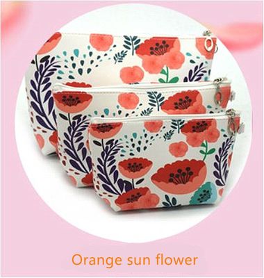 3 PCS PU-Leder der großen Kapazität der Kosmetiktasche der Kosmetiktasche wasserdichtes, Badezimmer, Lagerung (3 Größen) (orange Sonnenblume)