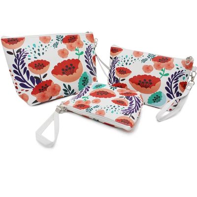 3 PCS PU-Leder der großen Kapazität der Kosmetiktasche der Kosmetiktasche wasserdichtes, Badezimmer, Lagerung (3 Größen) (orange Sonnenblume)
