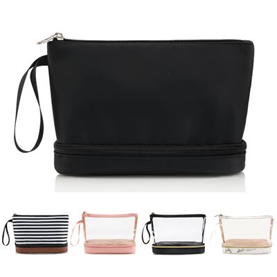 Mode-organisieren schwarze wasserdichte zwei Schicht-kosmetische Beutel-Damen Carry On Clutch Makeup Bag mit Bürste