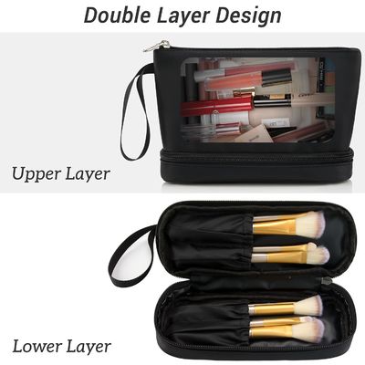 Mode-organisieren schwarze wasserdichte zwei Schicht-kosmetische Beutel-Damen Carry On Clutch Makeup Bag mit Bürste