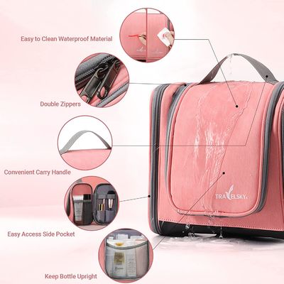 Hängende Kulturtasche für Frauen, rosa Make-upreise-Badezimmer-Tasche, wasserdichte mittlere Damen-Reise-Kulturtasche