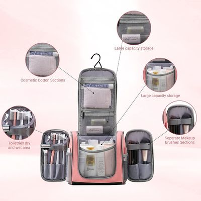 Hängende Kulturtasche für Frauen, rosa Make-upreise-Badezimmer-Tasche, wasserdichte mittlere Damen-Reise-Kulturtasche
