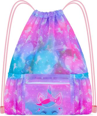 Mesh Drawstring Backpack Bag mit Reißverschluss-Taschen-Strand-Tasche für schwimmende Gang-Rucksack-Turnhallen-Speicher-Tasche für Kinder