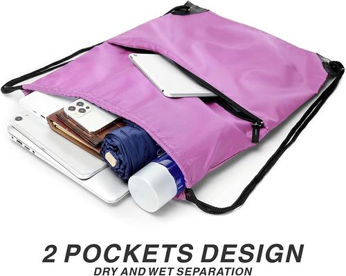 faltbare des Sport-210D Reißverschluss-Seiten-Nylontasche Turnhallen-Zugschnur-Tote Bag-Satz Sack-W für die Mann-Frauen rosa
