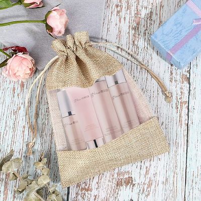 Leinwand-bauscht sich bloßes Taschen-Organza-Taschen-Leinensack-Geschenk mit Zugschnur, für Hochzeitsfest-Bevorzugungs-kosmetische Proben Mesh Pouch