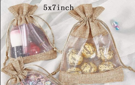 Leinwand-bauscht sich bloßes Taschen-Organza-Taschen-Leinensack-Geschenk mit Zugschnur, für Hochzeitsfest-Bevorzugungs-kosmetische Proben Mesh Pouch