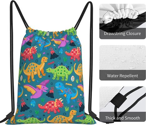 Zugschnur-Rucksack-Zugschnur-Taschen für Kindermädchen-Jungen-Teenager-Turnhallen-Tanz-Einkaufsnetze sind wasserdichter Dinosaurier sperrig