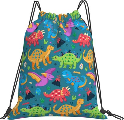 Zugschnur-Rucksack-Zugschnur-Taschen für Kindermädchen-Jungen-Teenager-Turnhallen-Tanz-Einkaufsnetze sind wasserdichter Dinosaurier sperrig