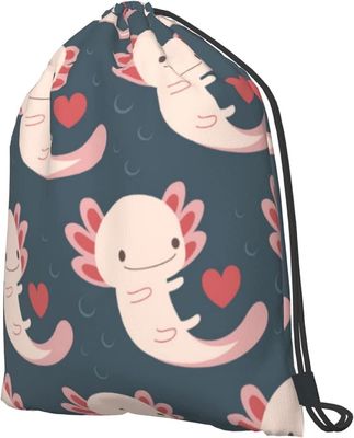 Zugschnur-Rucksack mit den Axolotls, Herzen und Blasen - entzückend und praktisch - passend für Frauen und Mädchen