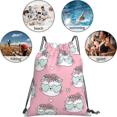 Leichte Zugschnur-Rucksack-Zugschnur-Taschen für Kindermädchen-Jungen-Teenager-Turnhallen-Tanz-Einkaufsnetze sind wasserdichte Katze sperrig