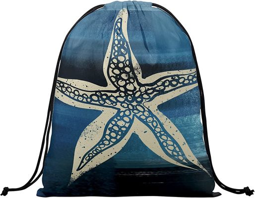 Sommer Starfish-Zugschnur-Griff sackt dunkelblaue Ozean-Tier-Einkaufsnetz-Sport-im Freien Speicher-Taschen-leichtes langlebiges Gut ein