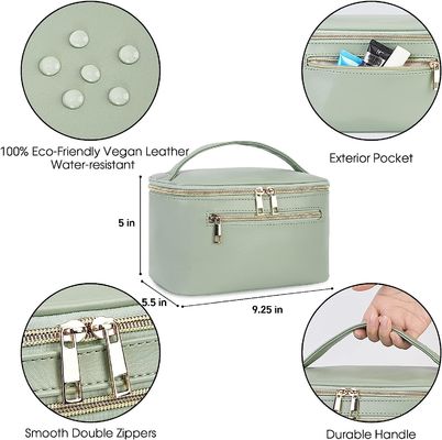 Frauen-grüner Reise-Make-uporganisator Cosmetic Brush Case im Leder Eco-strengen Vegetariers