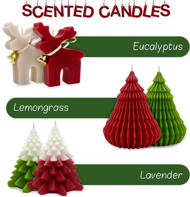 Weihnachtsduftende Kerzen Geschenk Set Elch &amp; Weihnachtsbaum geformt Handgefertigt Sojawachs Xmas Aromatherapie Kerze