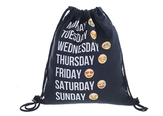 Emoji druckte schwarzen Schnur-Rucksack, aufgeprägte Zugschnur-Taschen mit Ihrem Entwurf